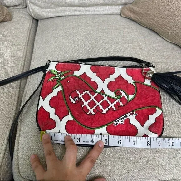 Brighton Bag Mini Crossbody Red Love Dove Canvas Pouch Long Strap Tassel Purse - Picture 12 of 15